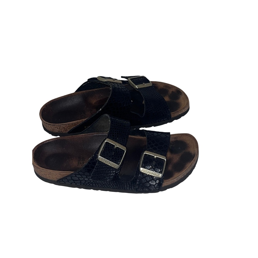 Birkenstock Arizona Womens 38 Black Snakeskin Leather Sandals Excellent Slides